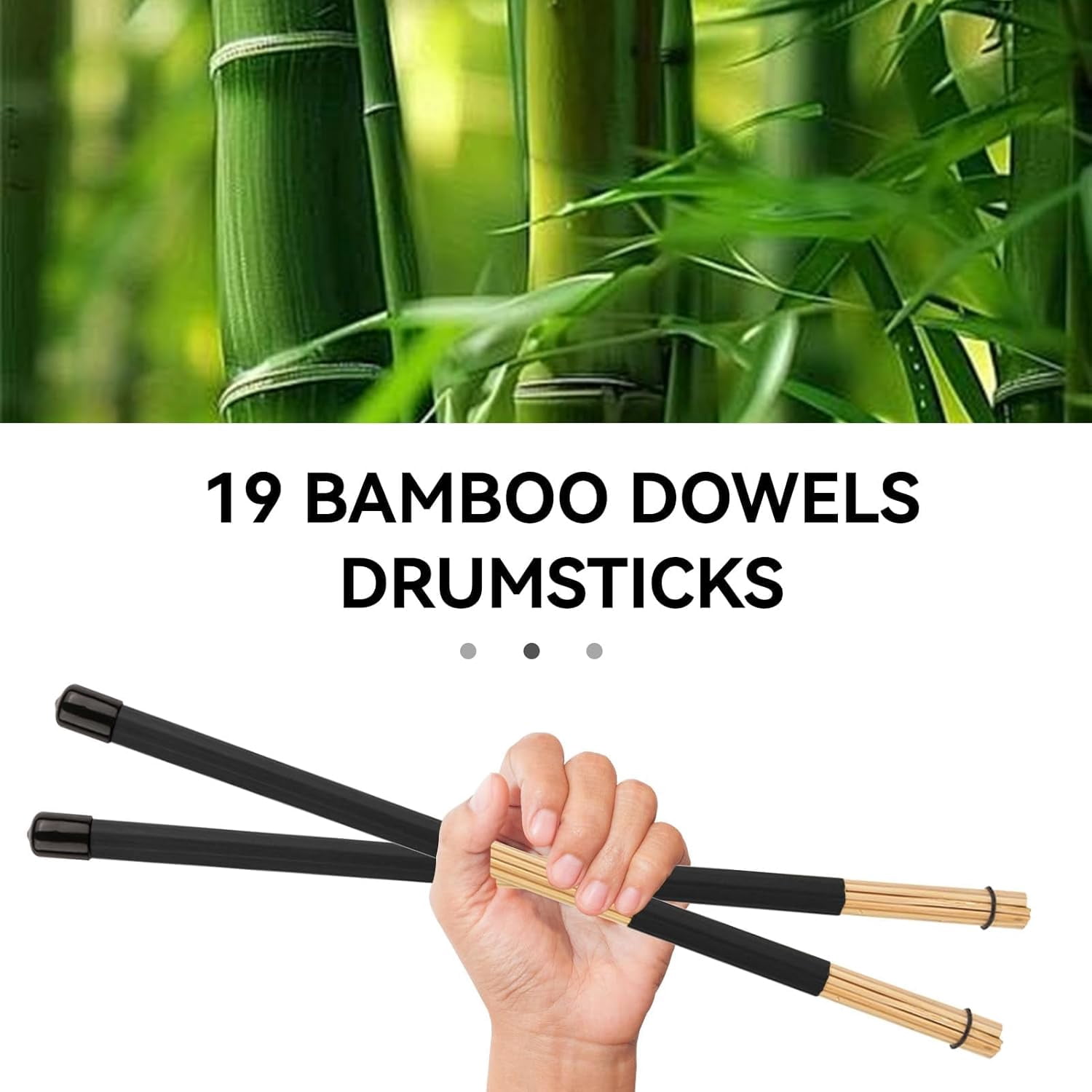 ABCISI 3Pairs Wood Brush Drum Sticks, 16inch 19 Bundle Rods Drumsticks Drum Brushes Sticks Rod Drumsticks Music Instrument Accessory for Jazz, Folk, Small Venue and Acoustic Performance (Black)
