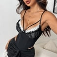 thumbnail image 5 of Corset Tops for Women, Ruffled Lace V Neck Lace Mesh Bustier, Spaghetti Strap Night Party Cami Cropped Tops Womens Camisoles with Built in Bra Black S, 5 of 8
