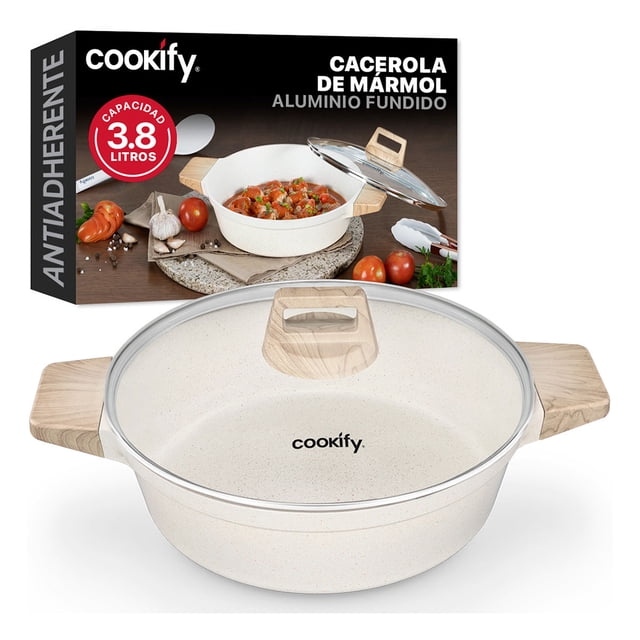 Olla Cacerola de Aluminio con Revestimiento Antiadherente Libre de PFOA Cookify (Mármol Beige, 28 cm)
