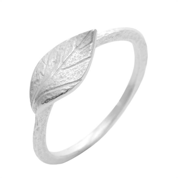 Silverly Women's 925 Sterling Silver Satin Finish Textured Leaf Band Ring