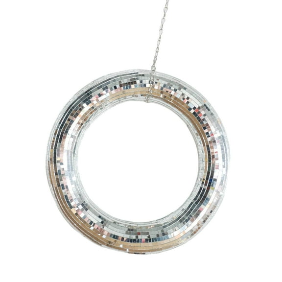 Mirrored Reflective Discos Wreath Rings Hanging Ornament for Home Party Decors