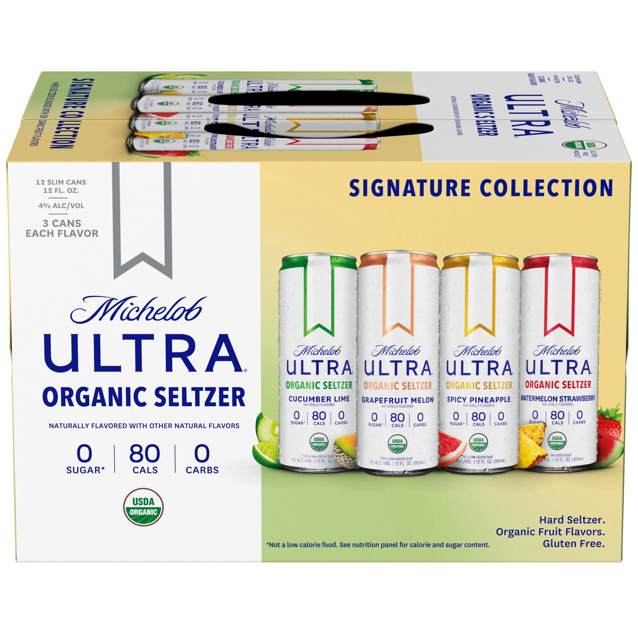 Michelob ULTRA Organic Hard Seltzer, Variety Pack, 12 Pack, 12 fl oz Slim Aluminum Cans 4% ABV