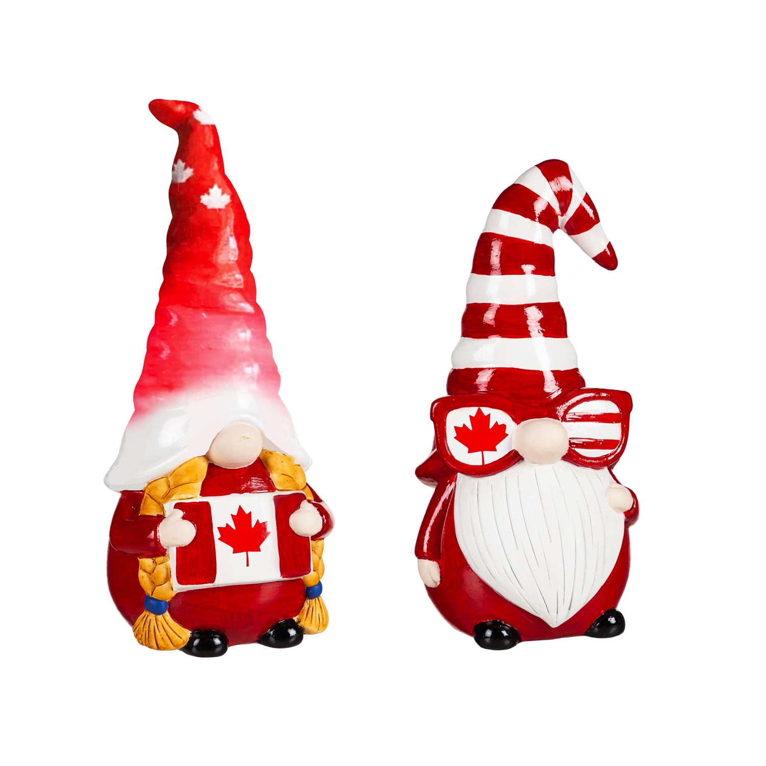 Evergreen 10"H Ceramic Canadian Gnome Garden Statuary, Set of 2, 9.8