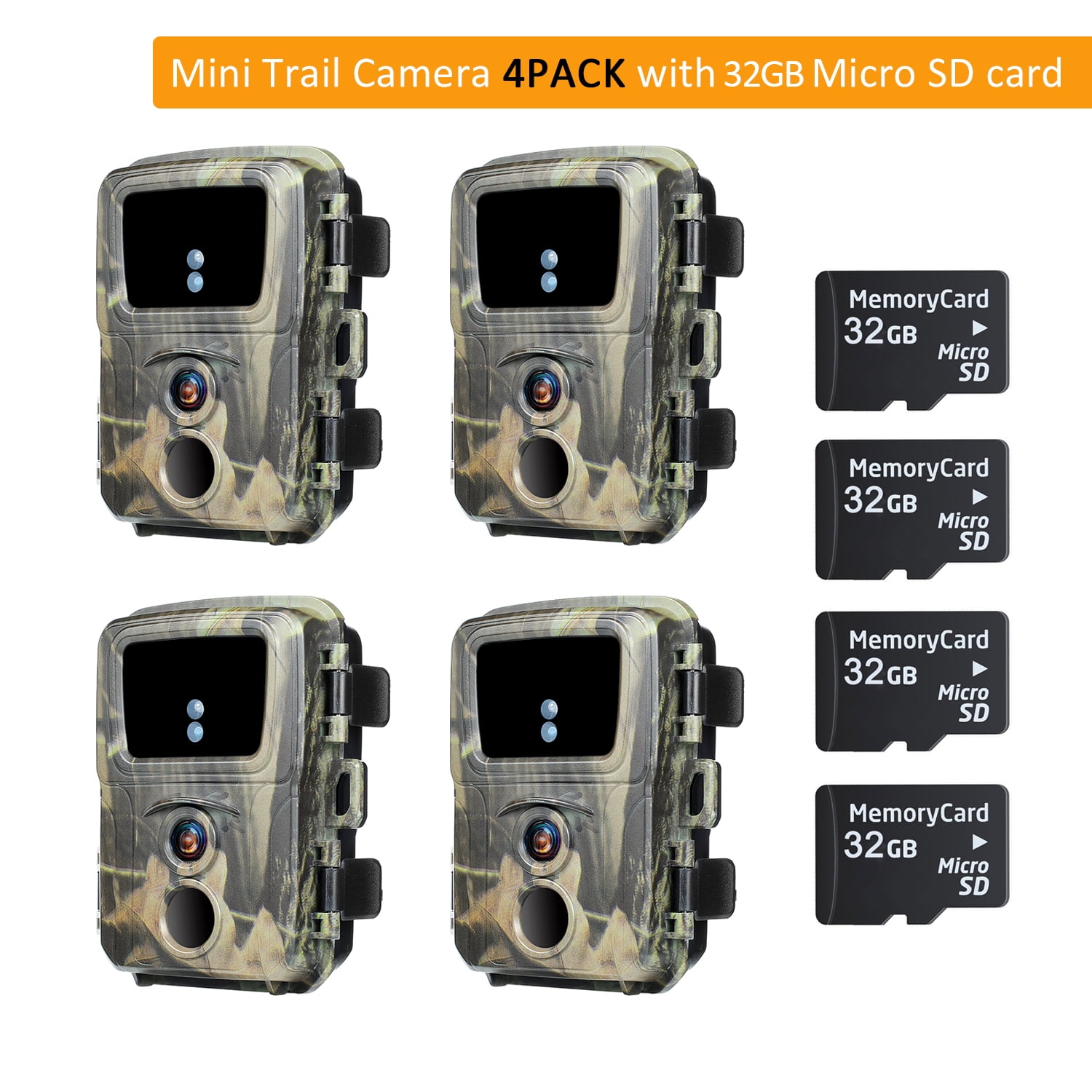 SuntekCam 20MP 1080P Mini Game Camera【4 Pack】with 32GB Micro SD Card