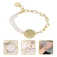 thumbnail image 5 of Pulsera de perlas con eslabones de cadena, pulsera asimétrica con dijes de cadena para mujer, joyería de muñeca, 5 of 5