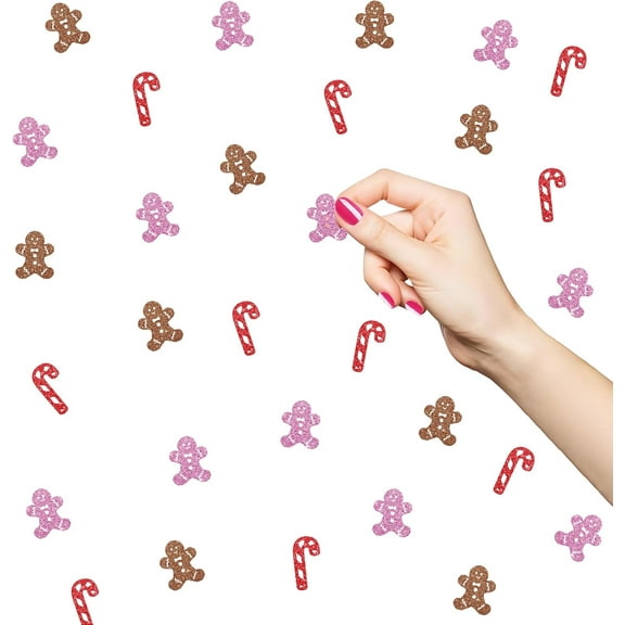 120 Gingerbread Man Confetti, Pink Giltter Gingerbread Table Confetti, Merry Christmas Paper Scatters for Holiday, Cane Candy Cut Out, Christmas Holiday/New Year Party Table Decoration