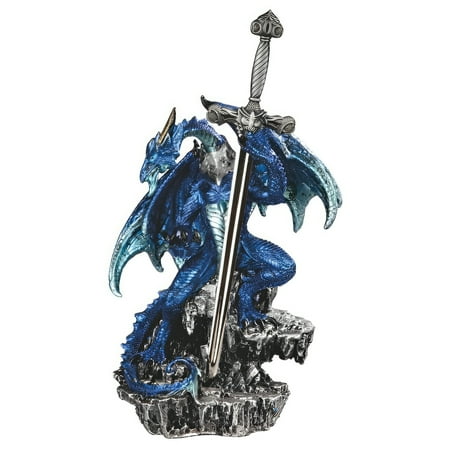 FC Design 9.5"H Blue Dragon with Sword on Rock Figurine Statue Sculpture Ornament Decoration Home/Room Decor and Unique Gift Ideas for Housewarming, Holidays and Birthdays