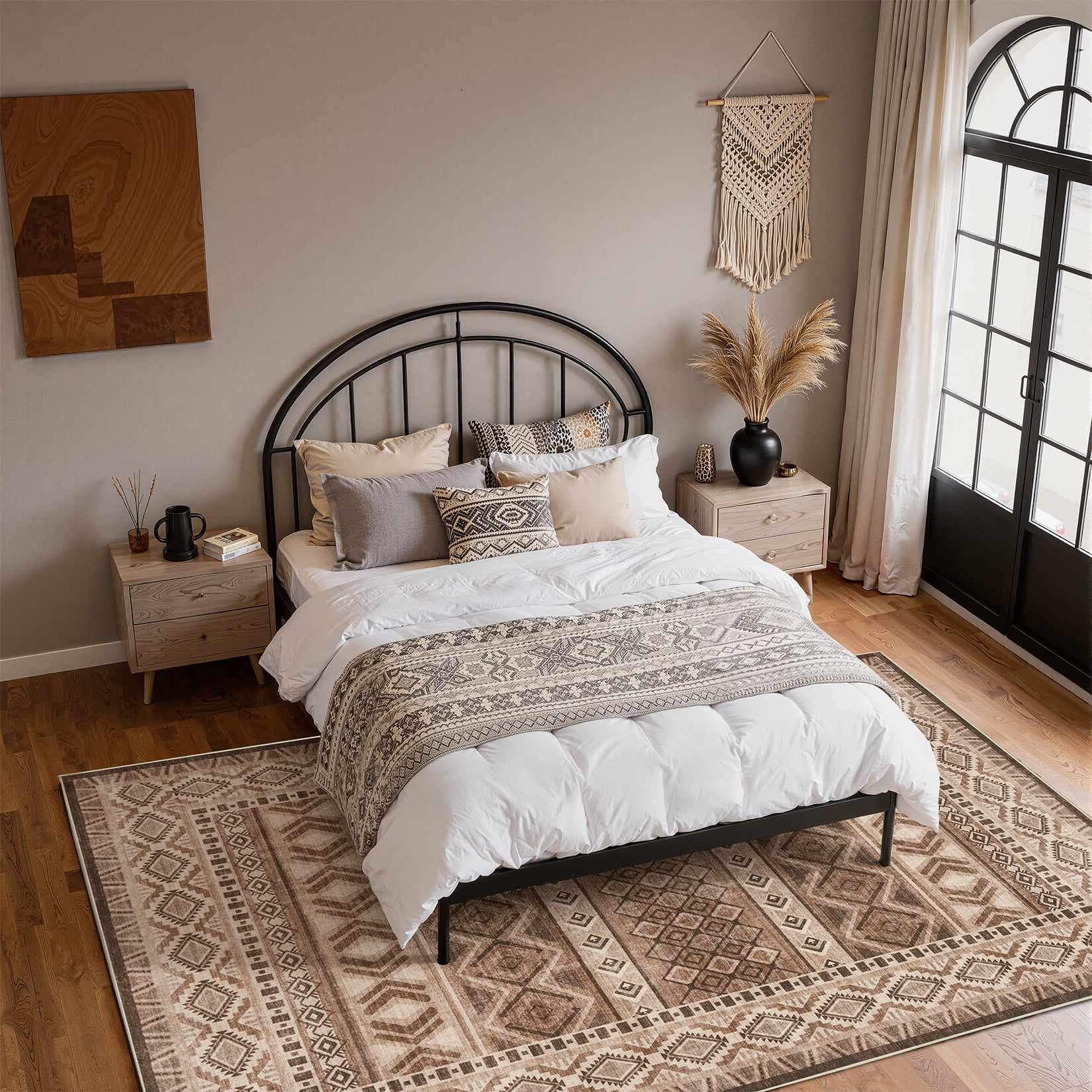 Toyoso 5x7 Southwestern Tribal Area Rug, Boho Geometric Carpet, 0.25" Low Pile Machine Washable Floor Rug, Non-Slip Heritage Pattern Rug for Living Room and Master Bedroom Decor