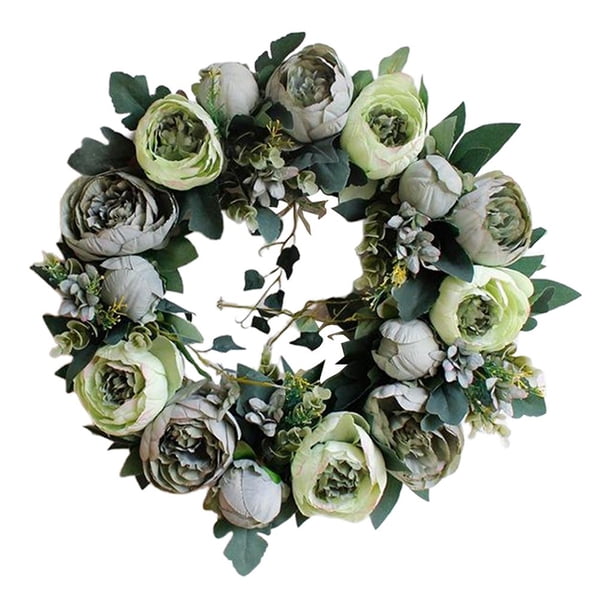 Corona de primavera y verano para puerta, decoración de pared, flores de seda, corona floral verde hecha a mano Verde malaquita