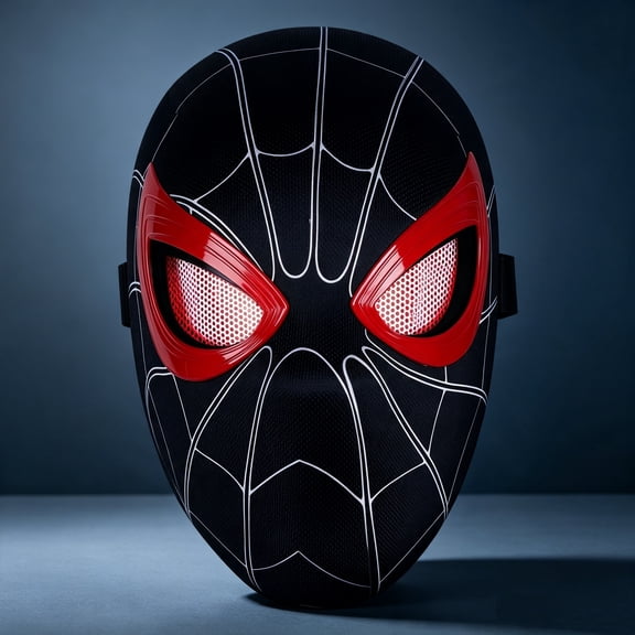 Black Spider Hero Electric Mask with Movable Eyes, USB Rechargeable Winking Helmet Color Box Superhero Cosplay Prop Holiday Festival Gift
