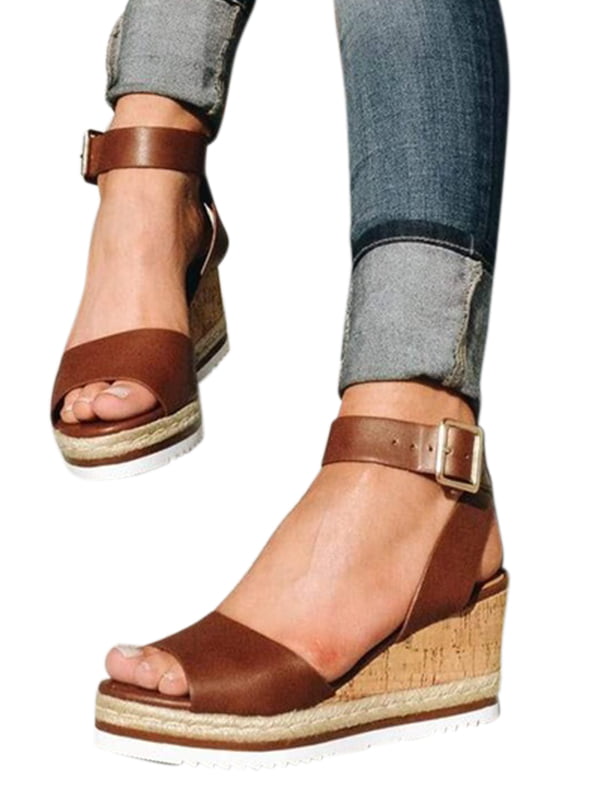 open toe wedge heels with ankle strap