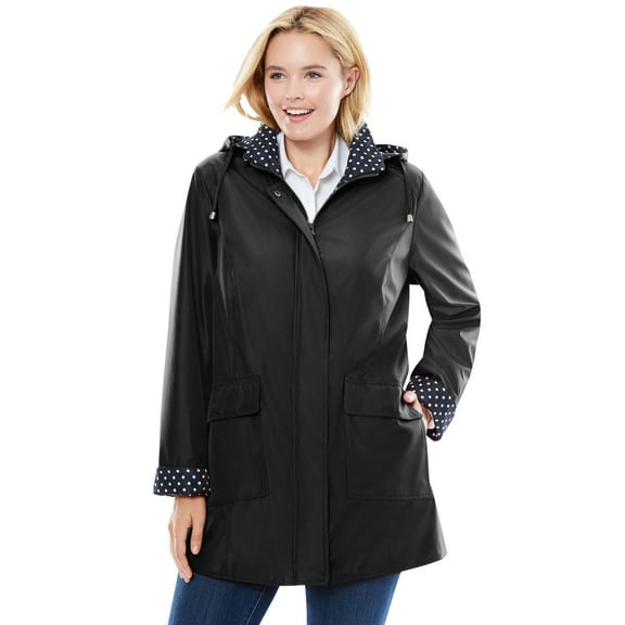 Woman Within Plus Size Dot Trim Raincoat