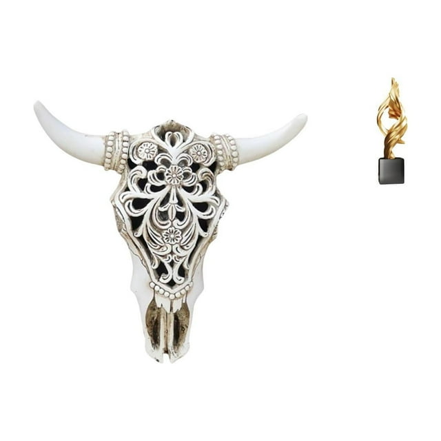 Escultura de pared de calavera,Estatua de resina con cabeza de vaca para decoración de pared y hogar,Adornos de diseño de patrón de decoración de pared de cabeza de vaca,Estatua de arte