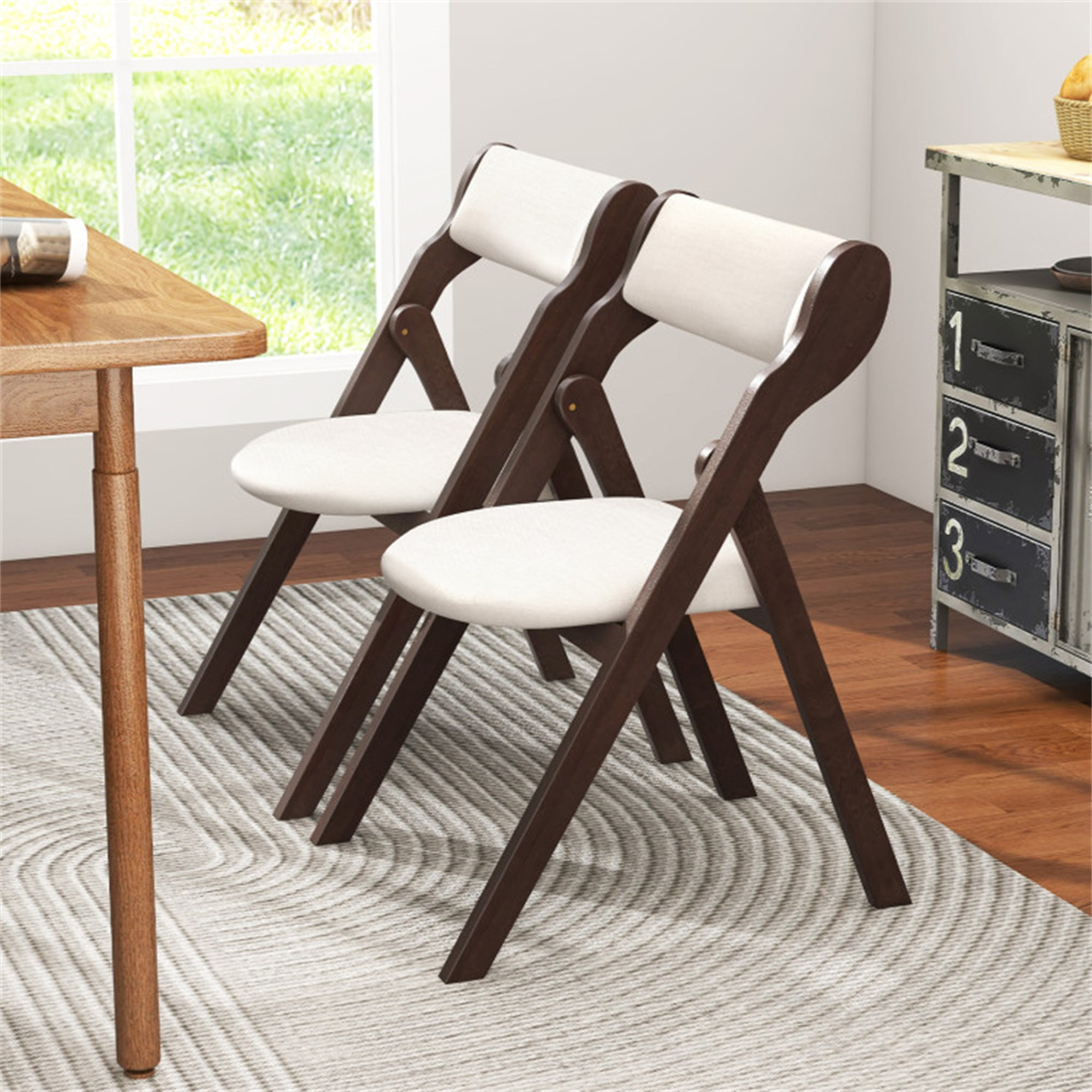 Demi Bonn Set of 2 Folding Dining Chairs with Comfy Padded Backrest and Seat, Brown