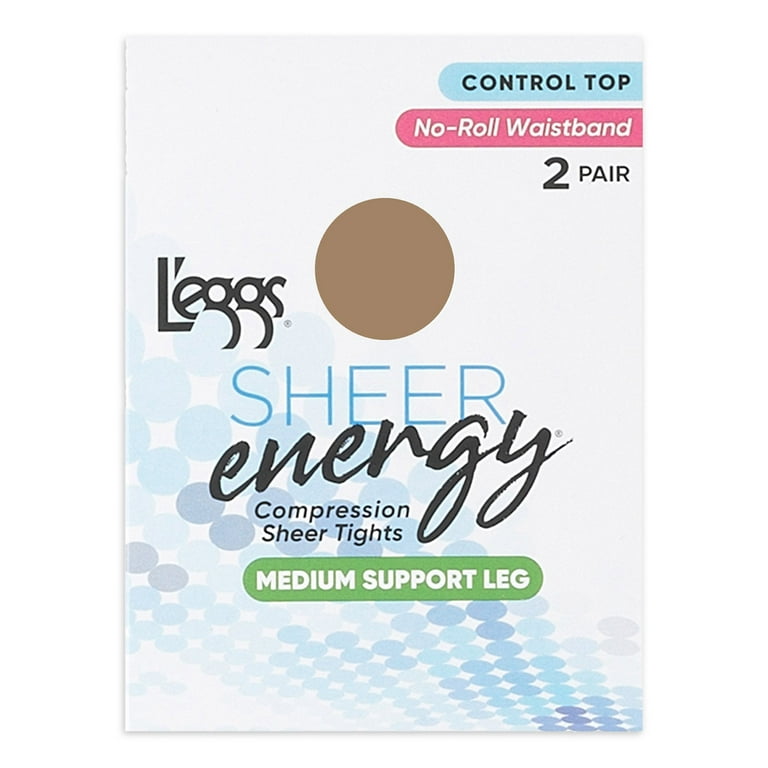 L'eggs Sheer Energy Control Top, Reinforced Toe Pantyhose 6-Pack