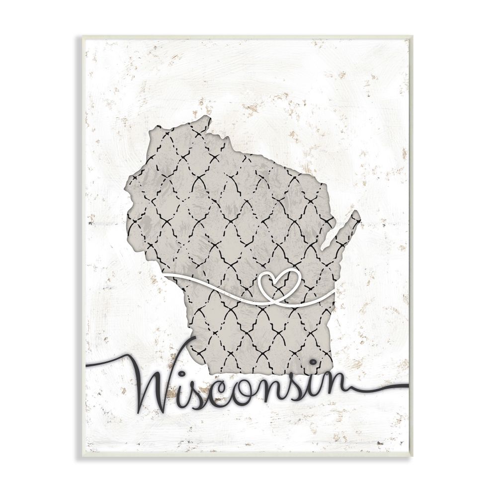 Stupell Industries Wisconsin Patterned Grey US State Design Wall Plaque by Ziwei Li
