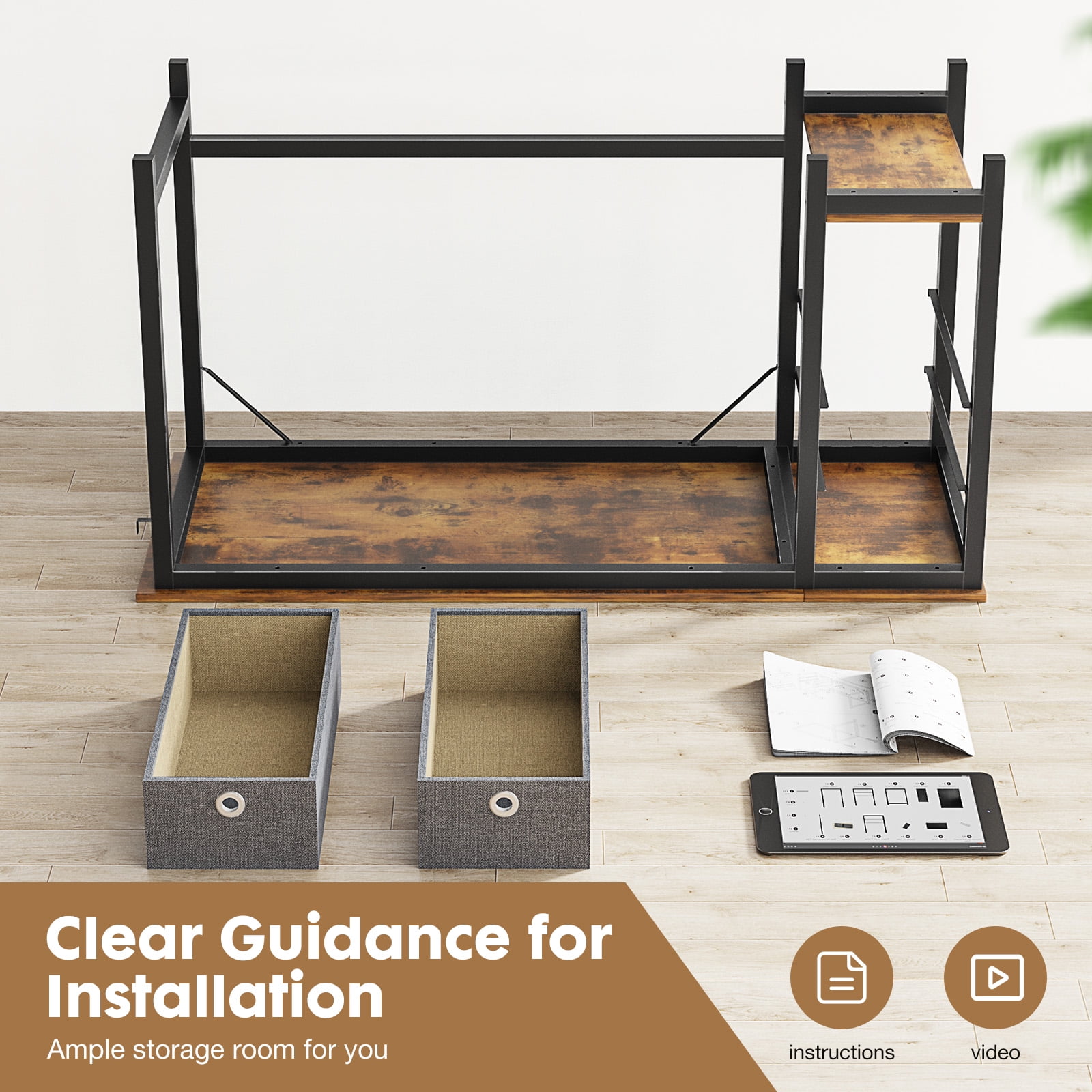 Gianna 40 inch Computer Desk with Storage Drawers, Modern Simple Style Laptop Desk, Rustic Brown