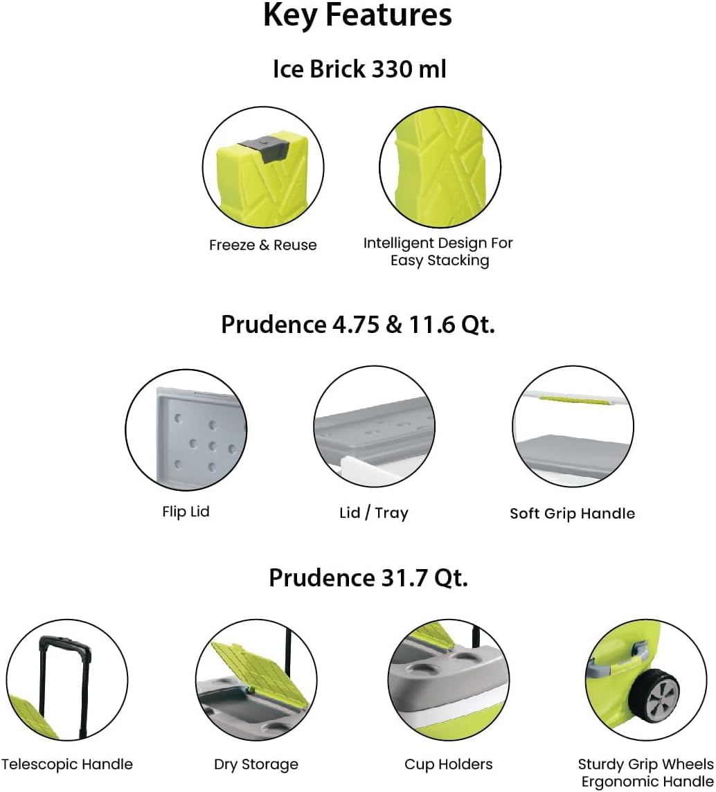 Pinnacle 30L Cooler with Wheels Set, 3 Coolers with Ice Bricks, Cup Holder Lid, Green
