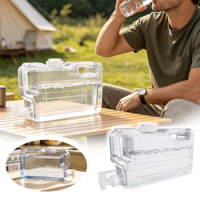 Tong Distributeur d'Eau pour Réfrigérateur, Contenant d'Eau PETG avec Robinet et Poignée, Distributeur de Boisson Portable Transparent pour Réfrigérateur, Camping, Fête, Voyage, Contenant avec Robinet