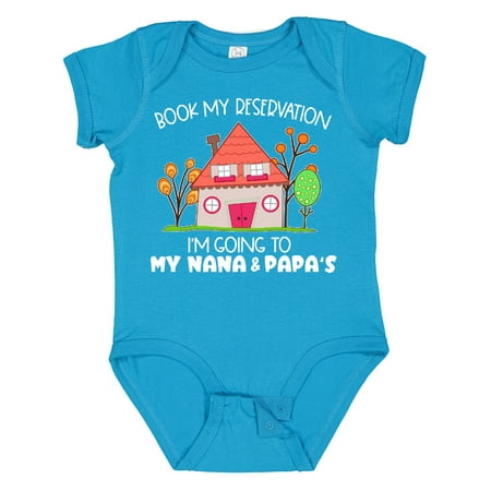 

Inktastic Book My Reservation! I m Going to My Nana and Papa s- House Gift Baby Boy or Baby Girl Bodysuit
