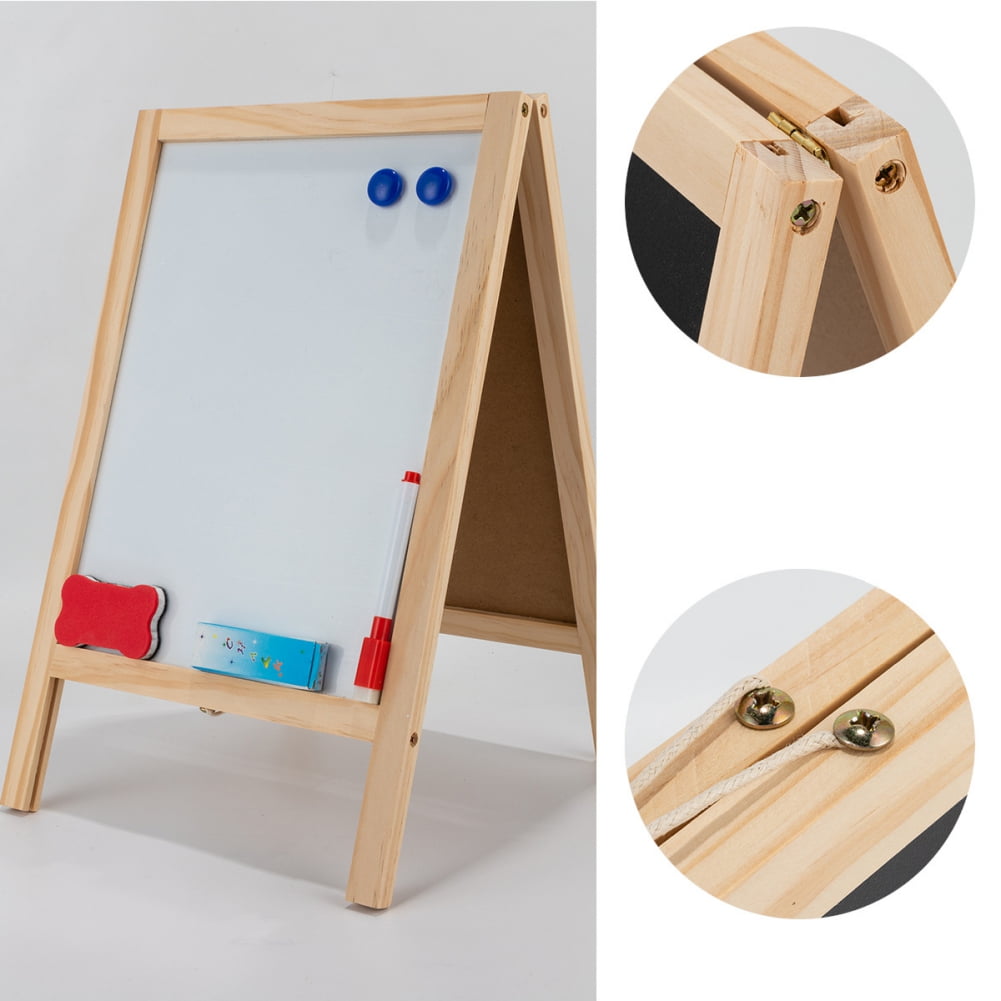 Double-sided Foldable Easel Wooden Writing Board Blackboard Drawing Board Wooden Magnetic Message Board Decoration Kids Wooden Art Easel  -25*40cm