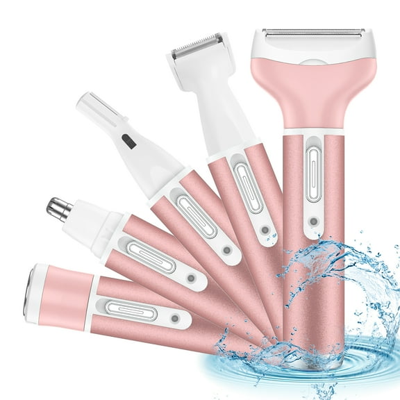5 in 1 Electric Razor for Women Cordless Hair Removal Ladies Shaver Painless Body Hair Trimmer Remover Rechargeable Epilator for Bikini Facial Nose Ear Eyebrows Leg Armpit