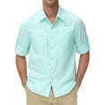 thumbnail image 3 of Weilanxin Men's Sun Protection Fishing Shirts Long Sleeve Travel Work Shirts for Men UPF50+ Button UP Shirts with Zipper Pockets Light Green 2XL, 3 of 7