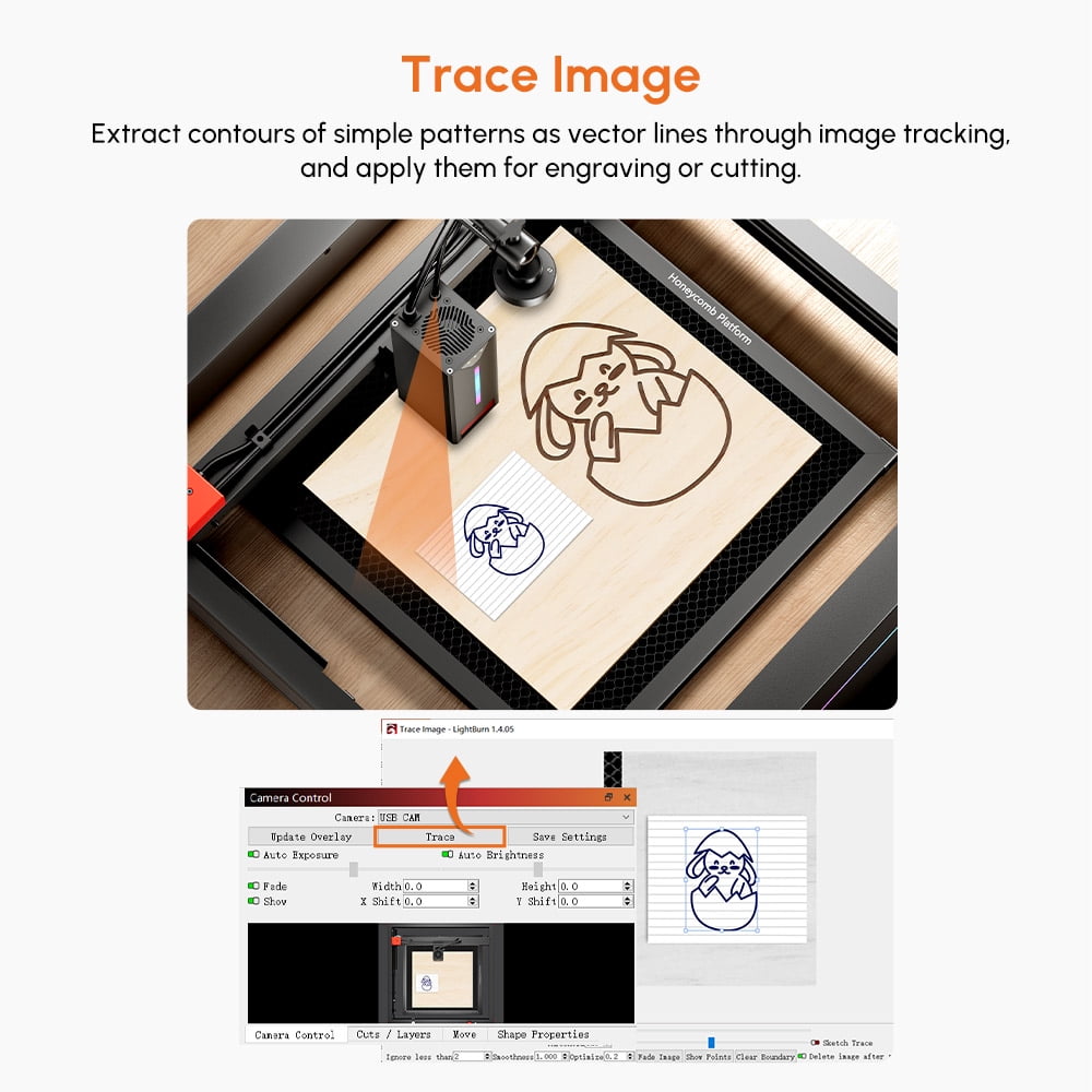Algo Lightburn Camera for Engraver, 550*800mm Photography Area Engraver Camera, Smart Camera for Engraving Machine Support Multitask Operation, Video Record, Precise Positioning, Work Preview