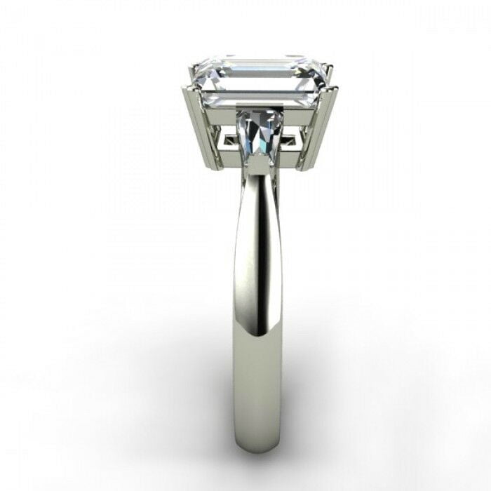 HeartsAndYou 2ct Emerald Cut Moissanite Baguette Accent Engagement Ring for Women 18k White Gold over Silver