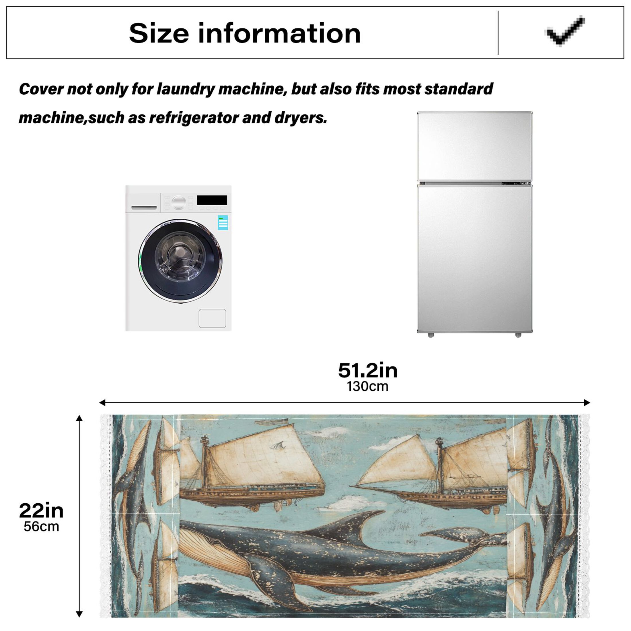 Whales Swim with SailboatsWasher and Dryer Covers Dust-Proof and Oil Resistant Fridge Cover with 4 Storage Pockets Washing Machine Top Cover for Laundry Kitchen Home 51.2 x 22 In