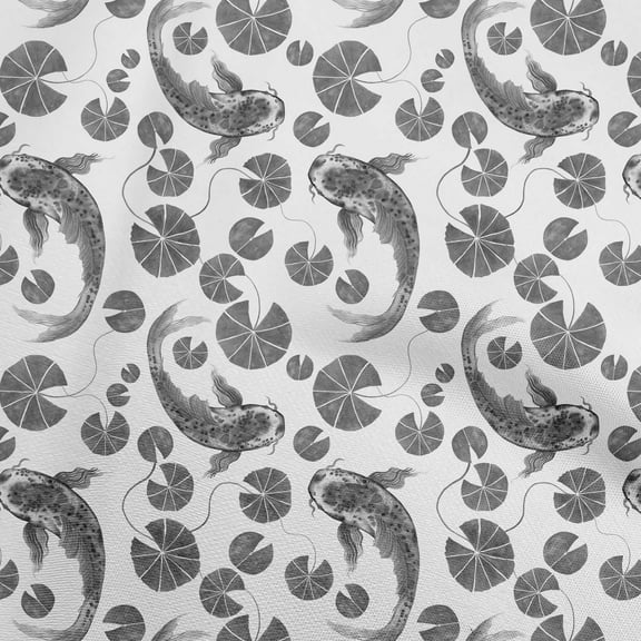 oneOone Polyester Spandex Gray Fabric Asian Japanese Koi Fish Craft Projects Decor Fabric Printed By The Yard 56 Inch Wide