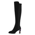 thumbnail image 2 of YDN Women Classic Round Closed Toe Knee High Boots Rhinestone Block High Heel Long Boots Fall Winter Dressy Shoes Size 5 Black, 2 of 4