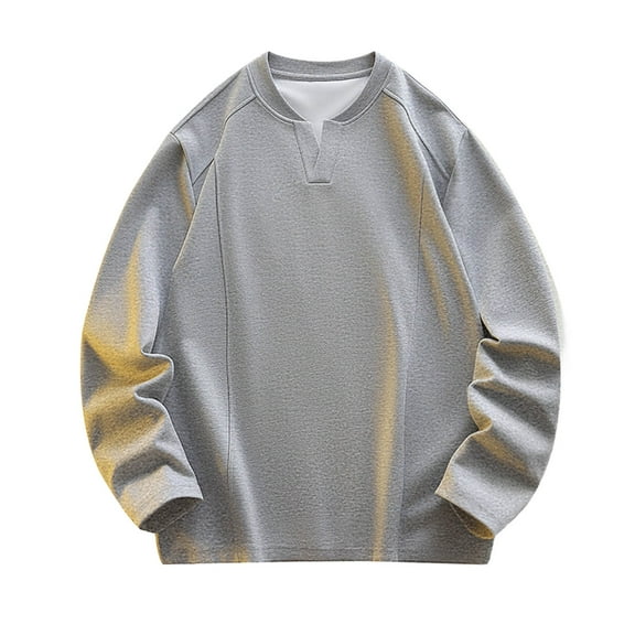 Wrtxtat Men's V-Neck Sweatshirt Autumn Midweight Solid Color Long Sleeve Pullover Relaxed Fit Casual Loungewear Top Big and Tall Gray XXL