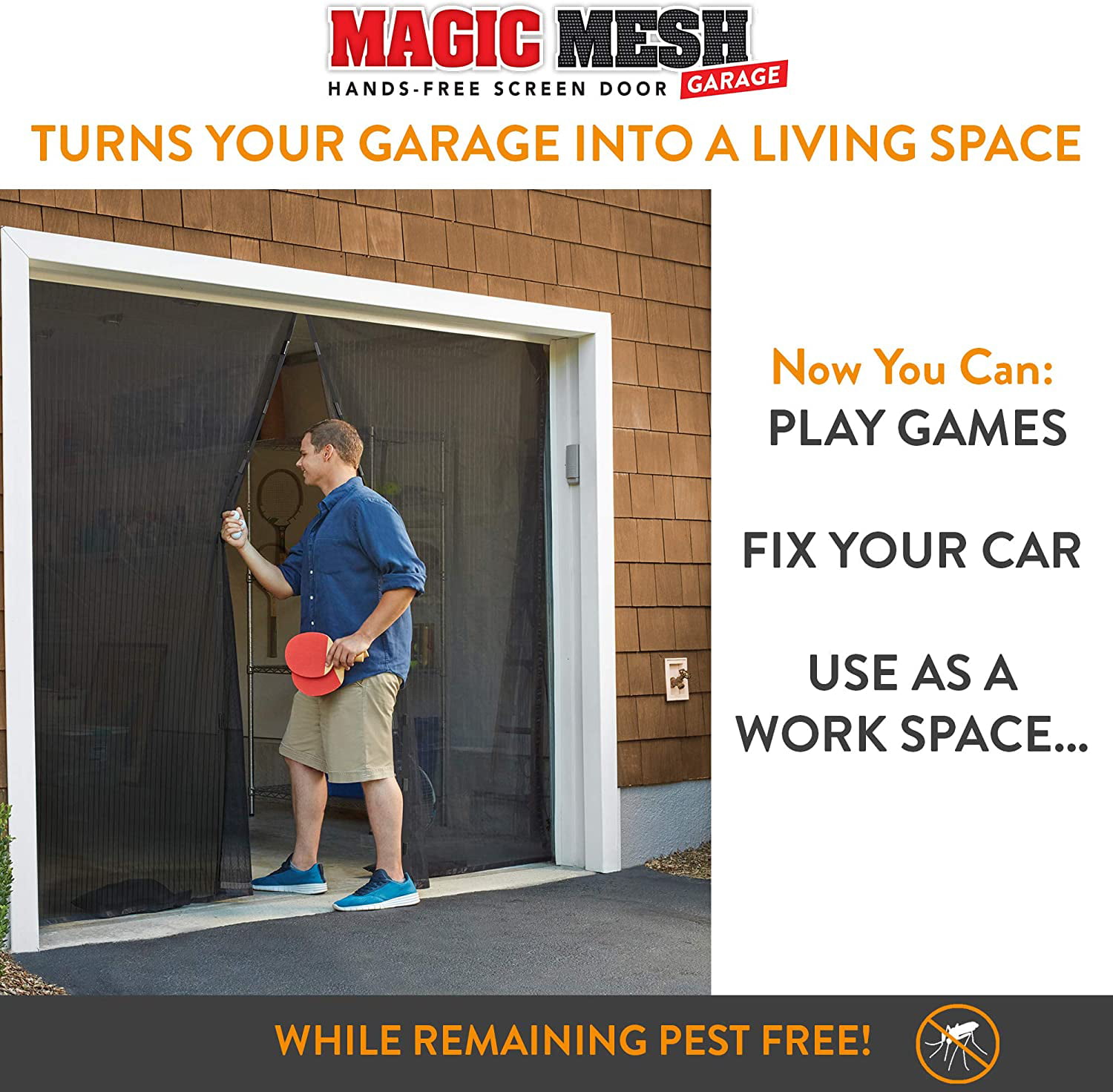 Magic Mesh Magnetic Hands Free Garage Screen Door Fits 8'-9' Single Garage 