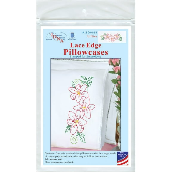 Jack Dempsey Stamped Pillowcases W/White Lace Edge 2/Pkg-Lillies