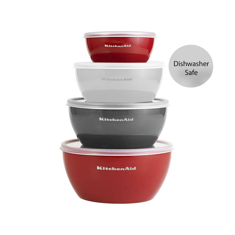 Kitchenaid 4-piece Prep Bowl Set with Lids, Assorted Sizes and Colors: Red,  Grey, White