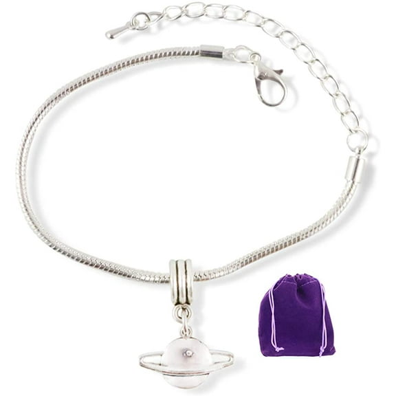Saturn Bracelet - Planet Jewelry or Space Jewelry Stainless Steel Snake Chain Charm Bracelet