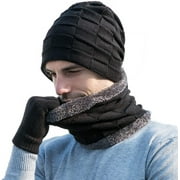 3 Pieces Winter Warm Hat Scarf Glove Set Knit Thick Beanie Scarves Cap for Men