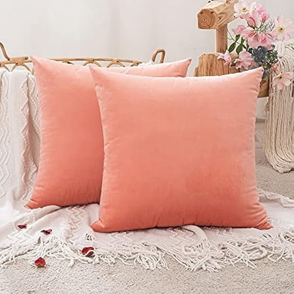 Eryueer Velvet Cushion Covers Throw Pillow Case Soft Modern Decorative Square Pillow Covers for Livingroom Sofa Chair Bedroom with Invisible Zipper 16"x 16" 2 Pieces Coral Red