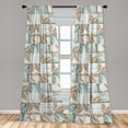 thumbnail image 2 of Leafy Design Window Curtains, Pop Art Inspired Modern Neutral Boho Leaves Outlines in Squares Print, Lightweight Decor 2-Panel Set with Rod Pocket, Pair of - 28"x63", Caramel Cadet Blue, by Ambesonne, 2 of 3