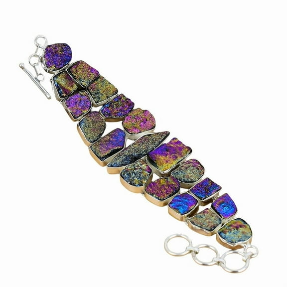 Titanium Druzy Bracelet 925 Sterling Silver | Handmade Natural Crystal Sparkle Gemstone Jewelry for Her