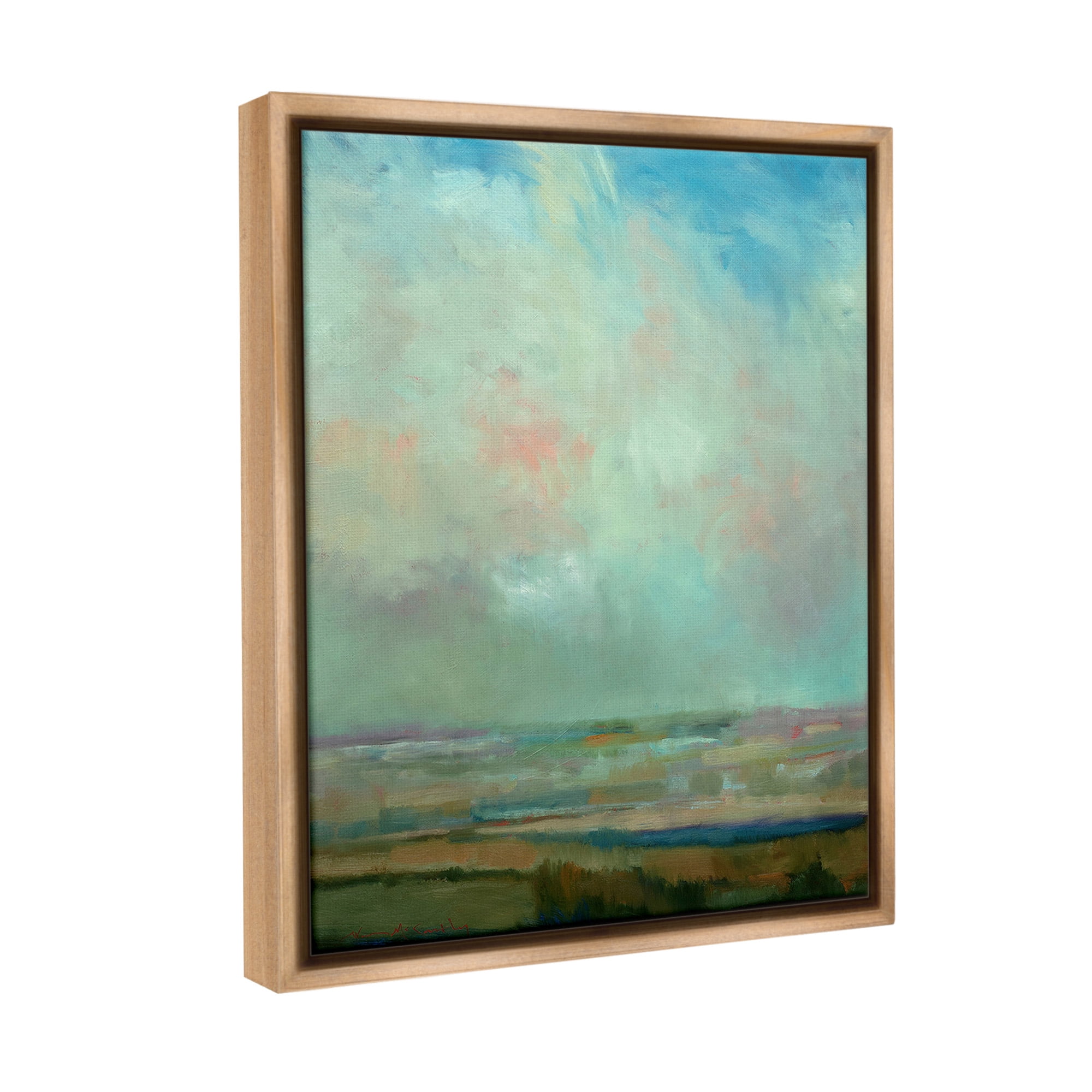 Stupell Industries Blue Abstract Scenery Landscape Painting Brown Floater Framed Canvas Art Print Wall Art, 25 x 31