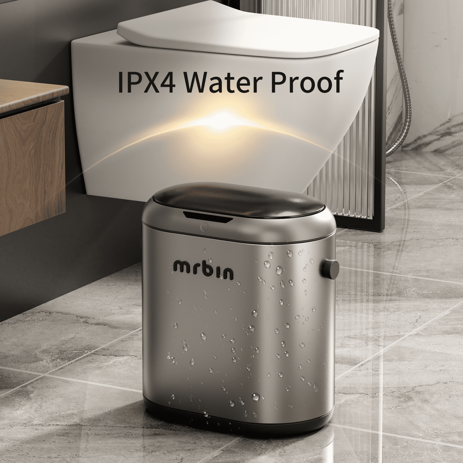 MRBIN Automatic Adsorption Metal Trash Can for Bathroom, Touchless Garbage Bin with Lid, 3.2 Gallon Slim Trash Can for Office and Bedroom, Electric Motion Sensor Waste Basket, Eclipse Grey