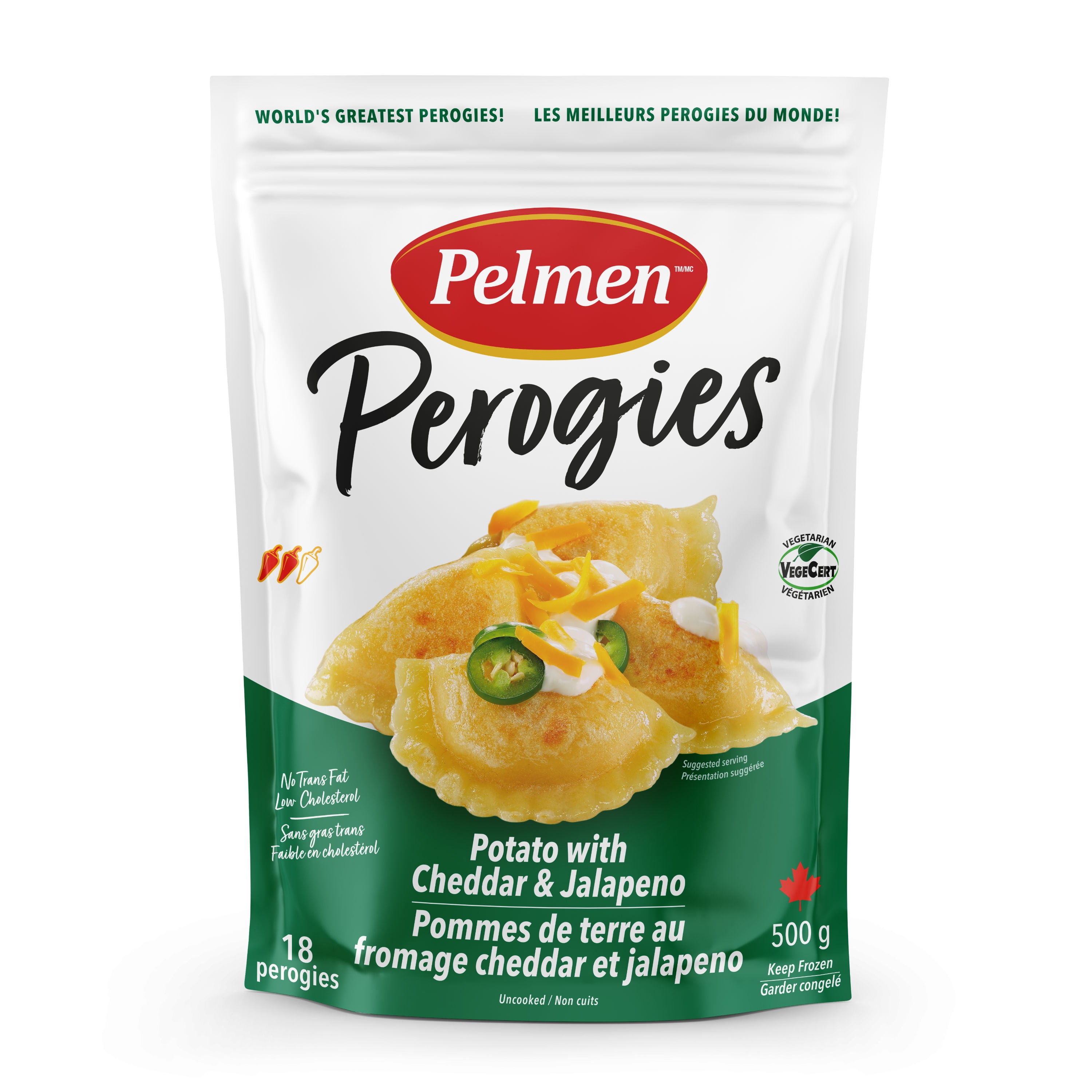 pelmen Pommes de terre au  fromage cheddar et jalapeno Perogies, 500g Sachet MEILLEURS PEROGIES DU MONDE!