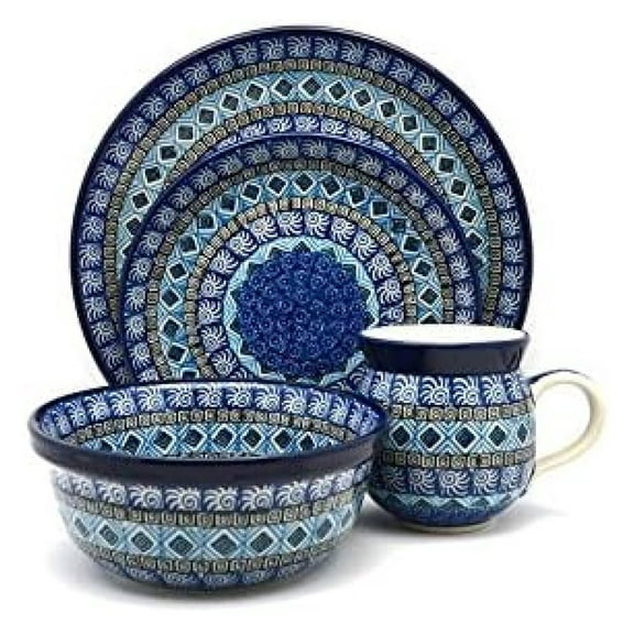 Polish Pottery 4-pc. Place Setting with Standard Bowl - Aztec Sky