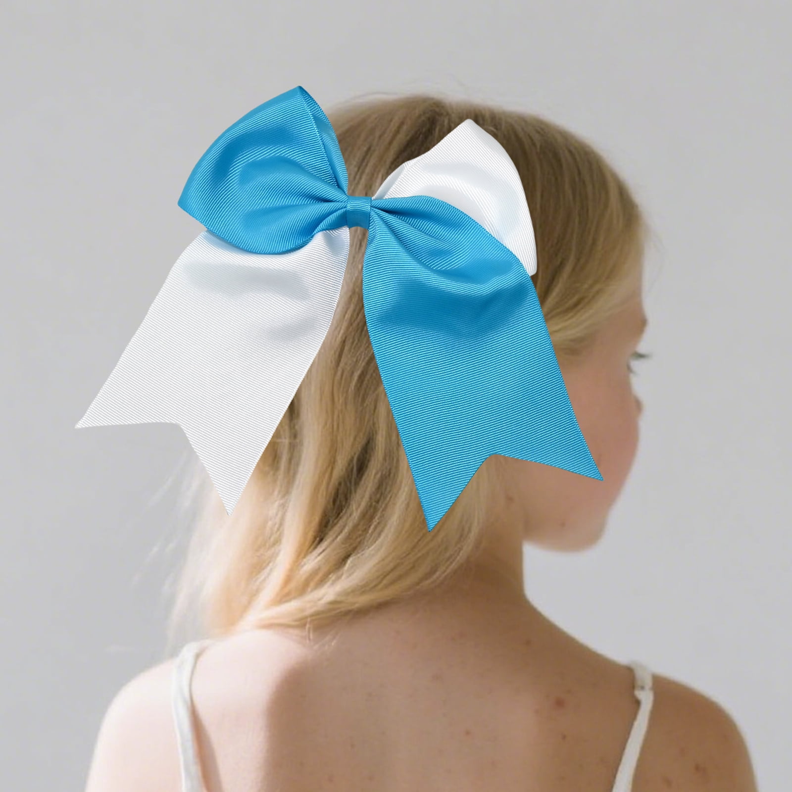 7.5 12pcs Inch Green White Cheer Bow for Girls, Satin Ribbon Hair Clips for Kids Cheerleading Game Day Hairstyles