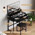thumbnail image 4 of Ensemble de Coiffeuse Cannelée avec Grand Miroir Éclairé à Commande Tactile et Tabouret, Prise de Courant Intégrée, 3 Tiroirs et 3 Étagères de Rangement, Coiffeuse Moderne pour Chambre, Noir, 4 of 6