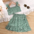 thumbnail image 2 of Vedolay Maxi Skirts Set Girl's 2 Piece Outfits Floral Print Lettuce Trim T Shirt Top and Skirt Clothing Sets,Green 6-7 Years, 2 of 5