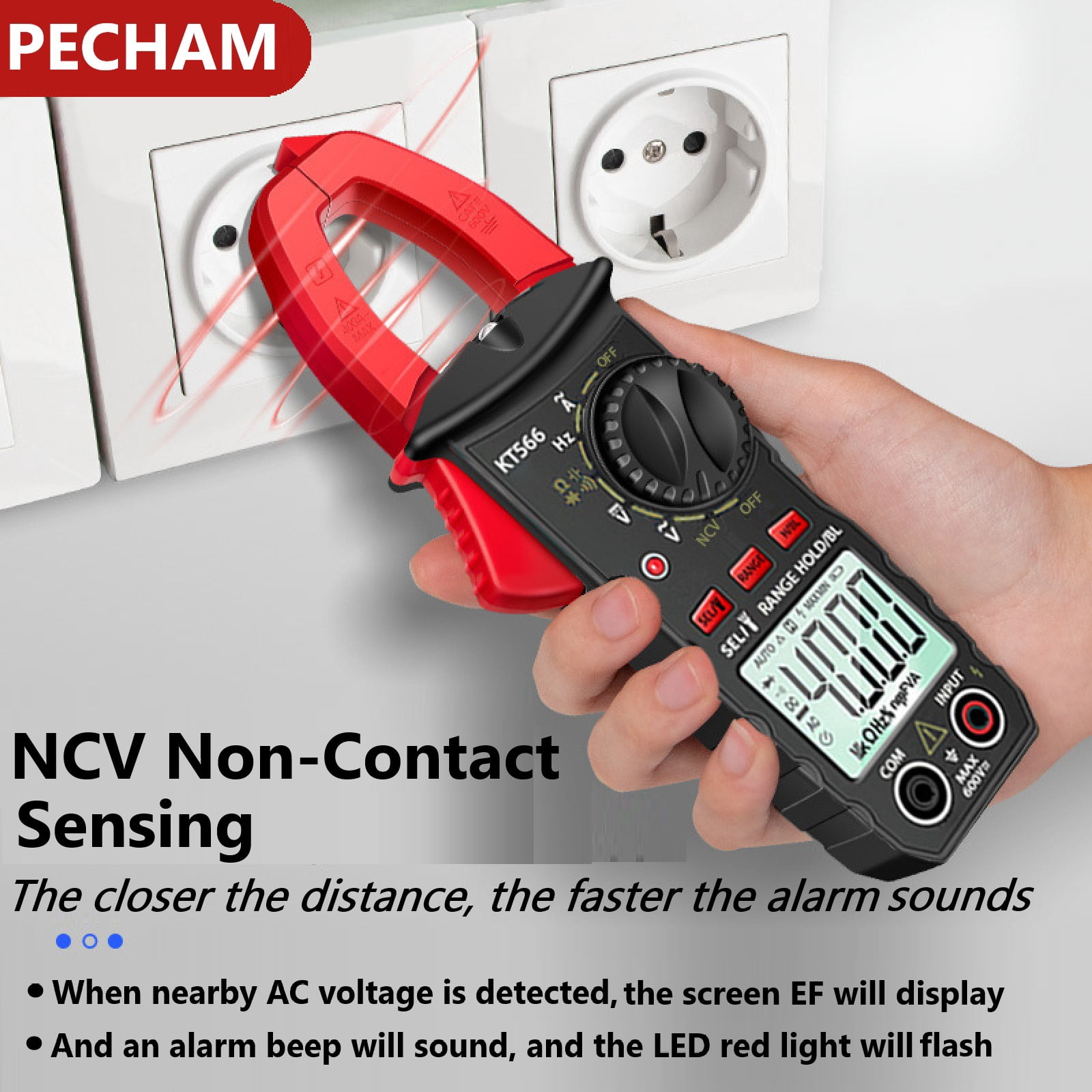 Pecham Digital Clamp Meter, 4000 Counts Multimeter Tester with NCV, Live Wire Detection Amp Ohm Volt Measures AC Current, Electrical Meter with LED Flashlight for Home & Automotive