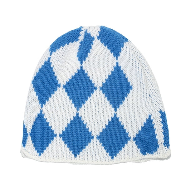 Gorro de pescador corto con puños de punto de lana para hombres y mujeres, gorros cálidos de invierno con diseño geométrico de diamantes y cuadros, gorro de lana